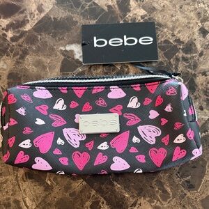 Bebe Black and Pink Heart Cosmetic Bag